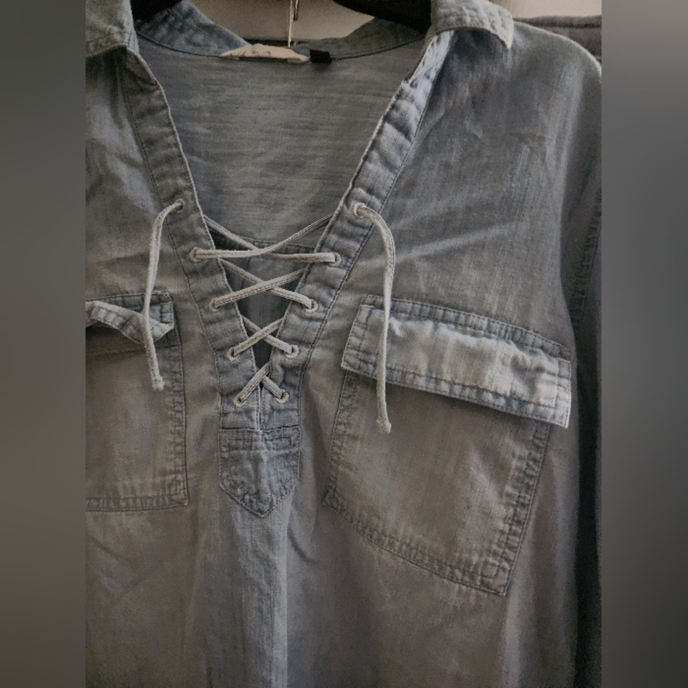 Lace-Up Denim Shirt Size Large